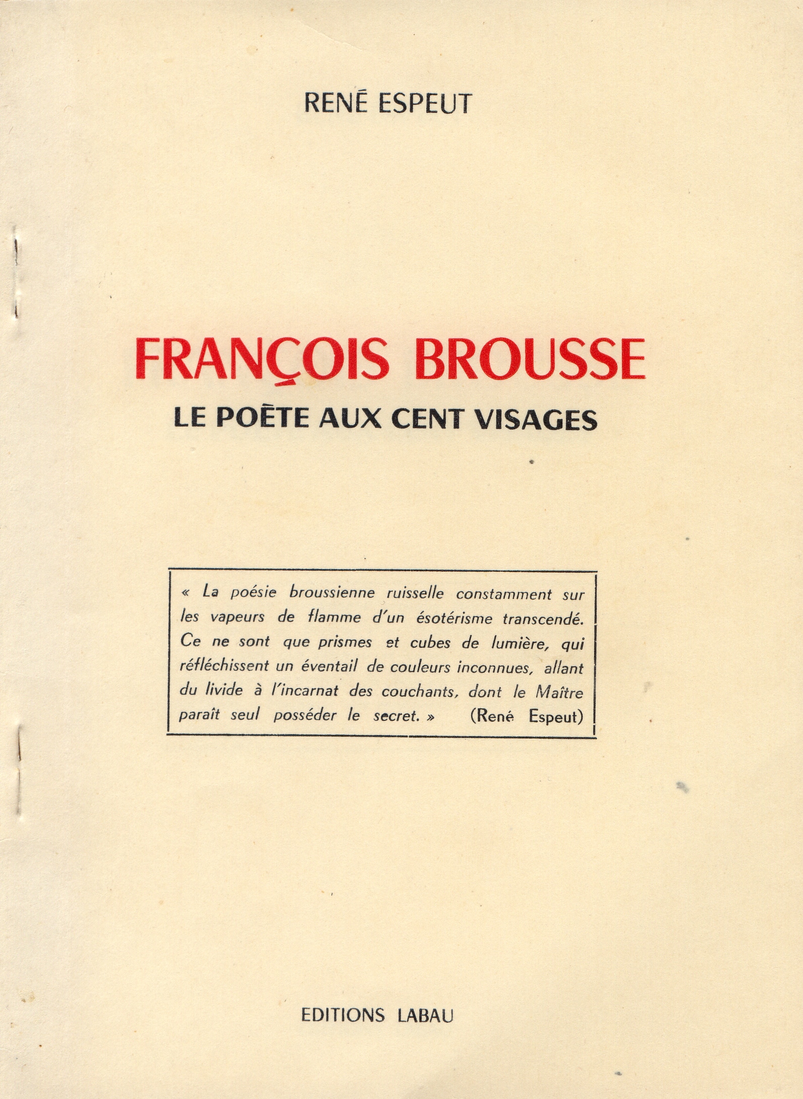 François Brousse le Poète aux cent visages – éd. 1954