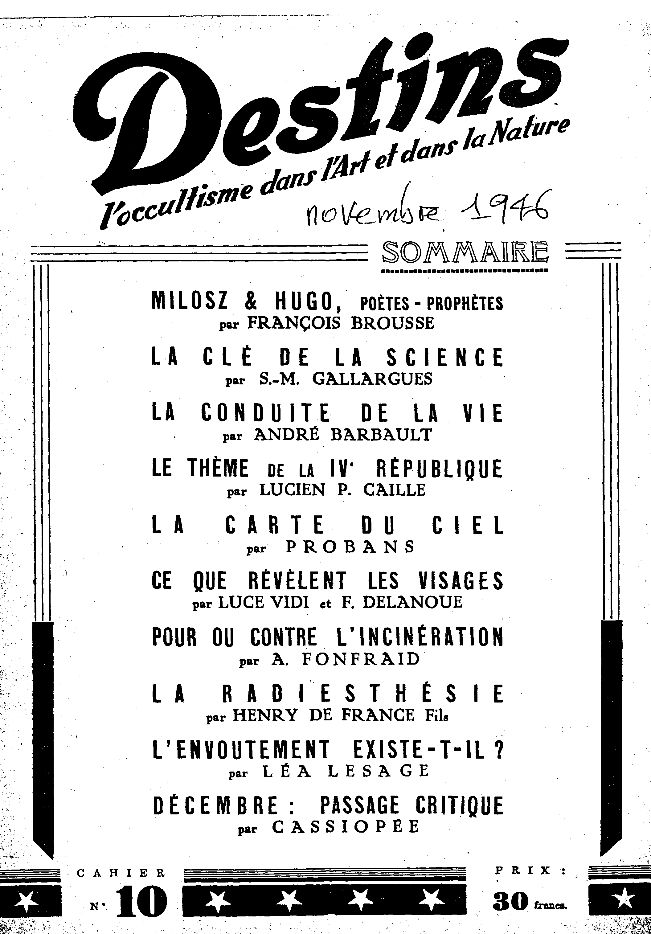 Revue Destin N°10 – Novembre 1946