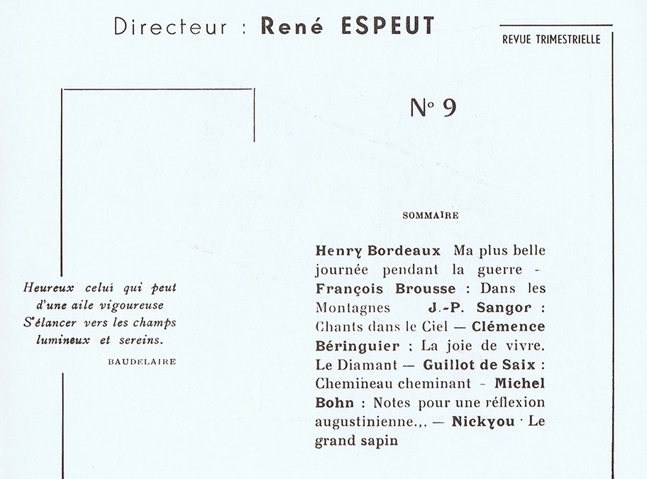 Revue Sources Vives N°9 –Hiver 1959