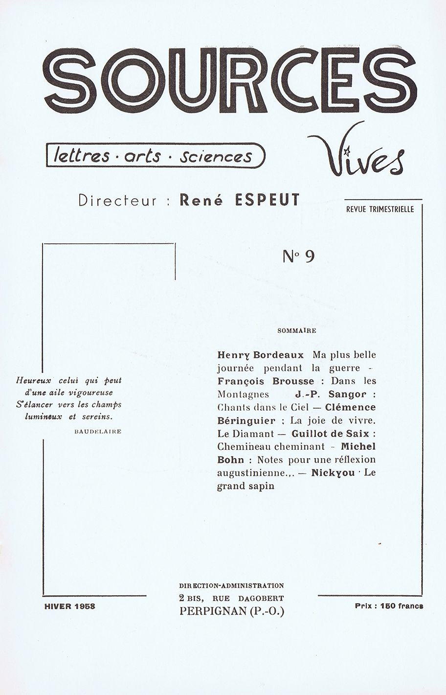 Revue Sources Vives N°9 –Hiver 1959